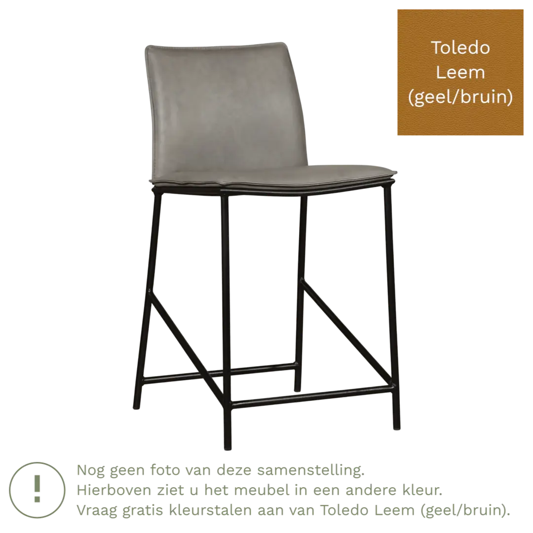 afbeelding van Leren barkruk laag Favor - Toledo Leem (geel/bruin) - poten staal rond zwart